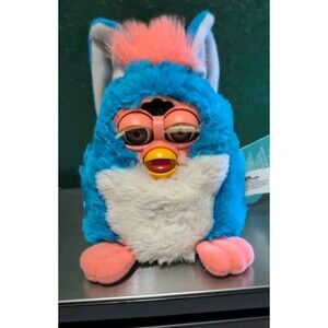 Rare Vintage Furby Babies Blue White W/Pink Hair Brown Eyes 1999